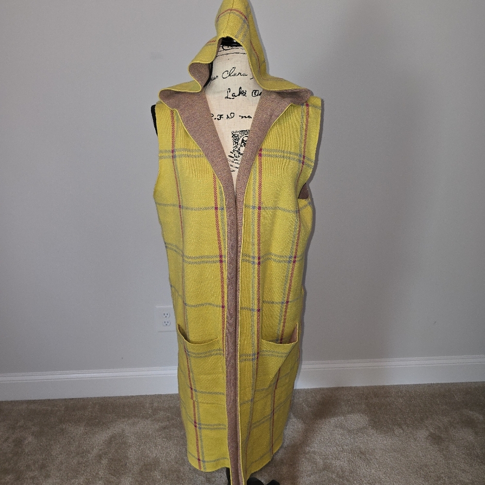 Yellow Plaid Hooded Vest